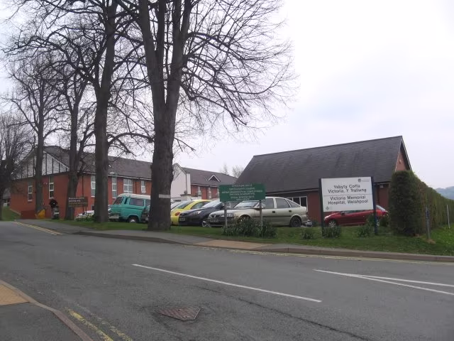 Victoria Memorial Hospital - Minor Injuries Unit entrance and building exterior. Located in Welshpool, Wales.